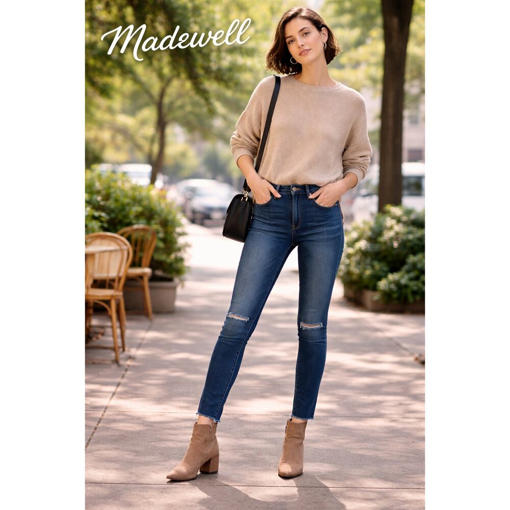 Madewell 10”‎ High Rise Skinny Jeans 26 Raw Hem Distressed Ankle Stretch Denim